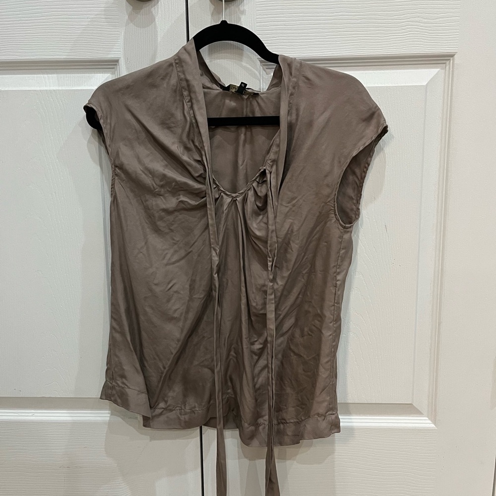 Tara Jarmon Brown Blouse with Tie Front Collar